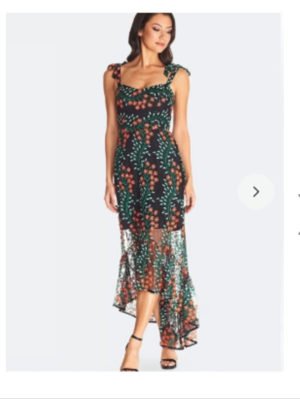 Dress The Population Floral Tie-Shoulder High-Low Maxi Dress Black/Green Floral